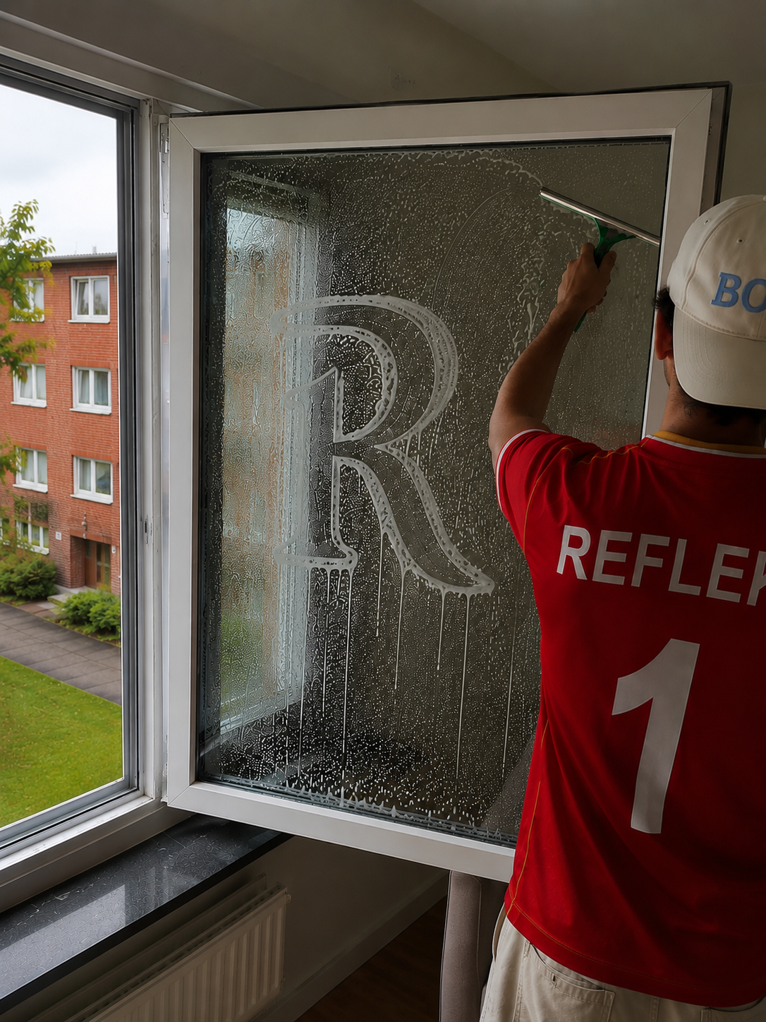 Professionell fönsterputs av Reflekt Ettan i Uppsala med R1-logga i skummet